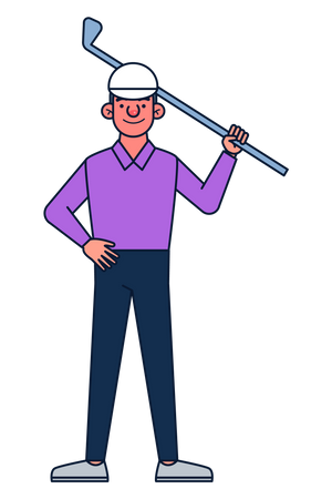 Golfer holding stick Illustration