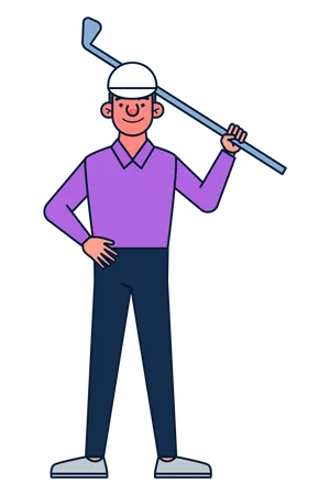 Golfer holding stick  Illustration