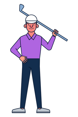 Golfer holding stick  Illustration