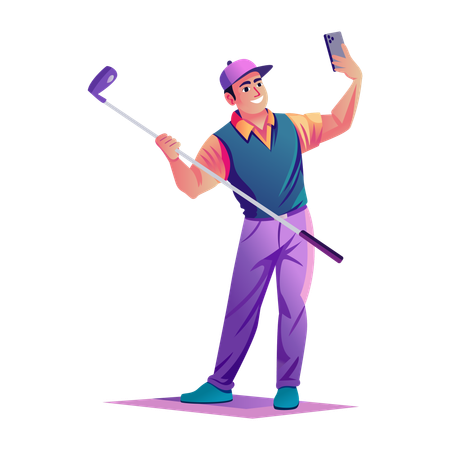 Golfer player Taking Selfie using mobile  Illustration