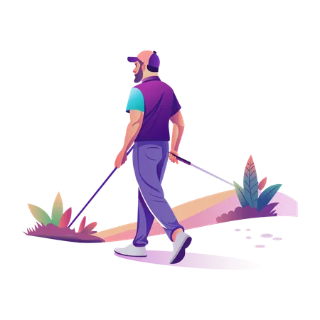 Golfer Walking with golf stick  Illustration