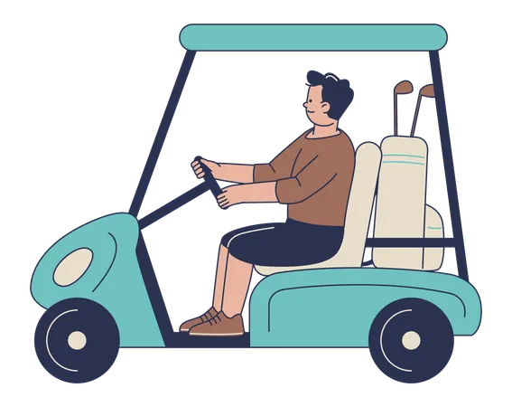 Golfeur conduisant une voiturette de golf  Illustration