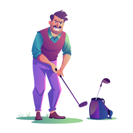 Golfeur en colère jouant au golf  Illustration