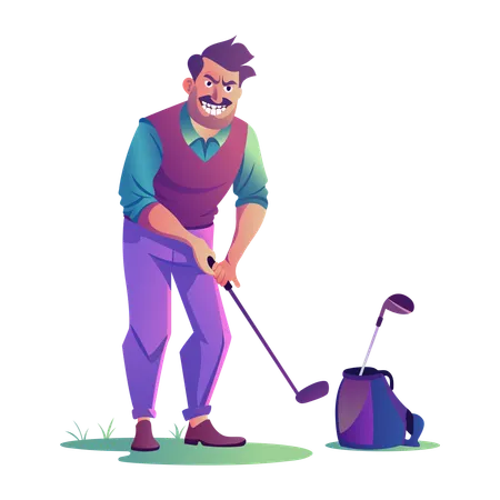 Golfeur en colère jouant au golf  Illustration