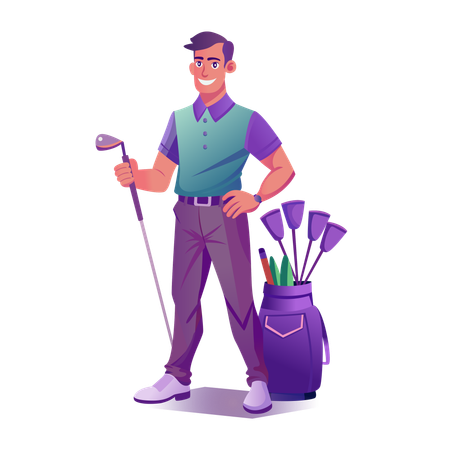 Garçon golfeur avec sac de clubs  Illustration