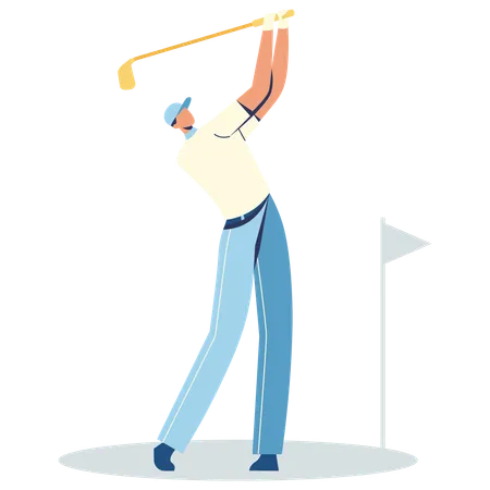 Homme de golf jouant au golf tout en jouant au suivi  Illustration