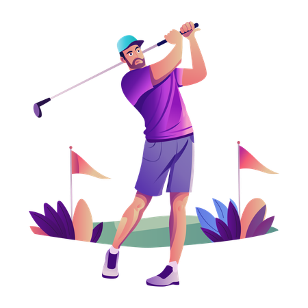 Golfeur professionnel jouant au golf avec Golf Shot  Illustration