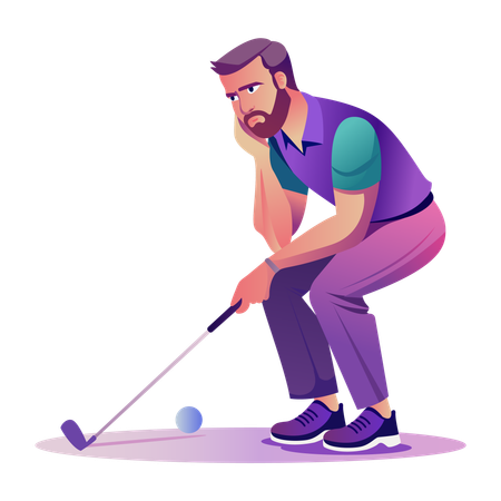 Golfeur triste pensant à son coup de golf  Illustration