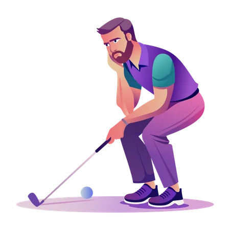 Golfeur triste pensant à son coup de golf  Illustration