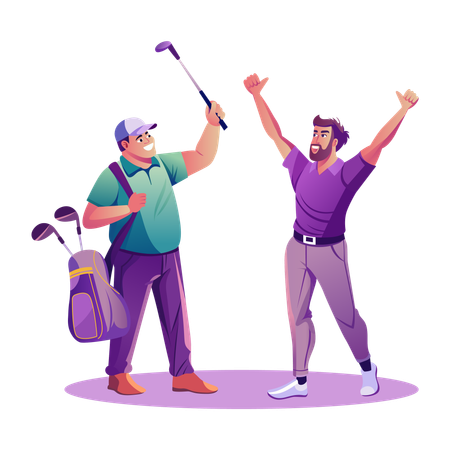 Les golfeurs heureux de jouer au golf  Illustration