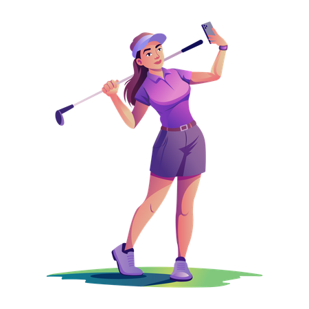 Une golfeuse prend un selfie  Illustration