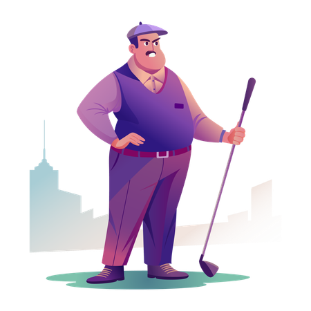 Golfing Man standing with golf stick  Illustration