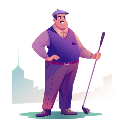 Golfing Man standing with golf stick  Illustration