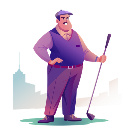 Golfing Man standing with golf stick  Illustration