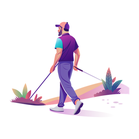 Golfista caminando con un palo de golf  Illustration