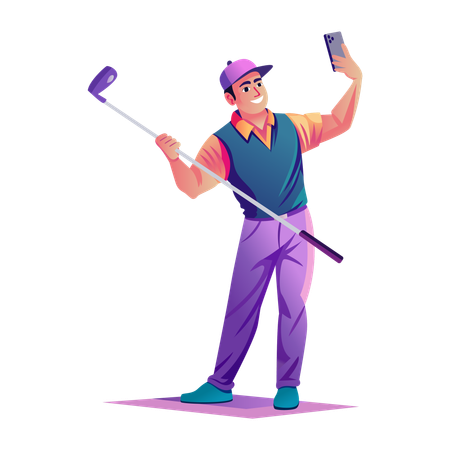 Jugador de golf tomándose un selfie con su móvil  Illustration