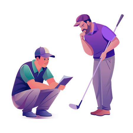 Golflehrer führt Spieler  Illustration