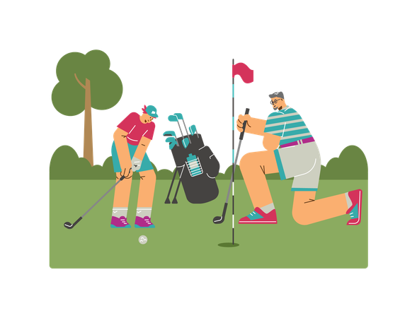 Golfspieler auf einem Freiluftplatz  Illustration