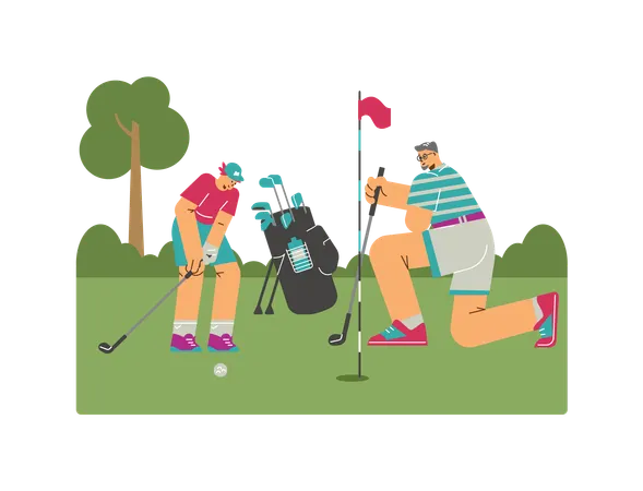 Golfspieler auf einem Freiluftplatz  Illustration