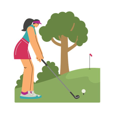 Golfspielerin spielt auf Freiluftplatz  Illustration
