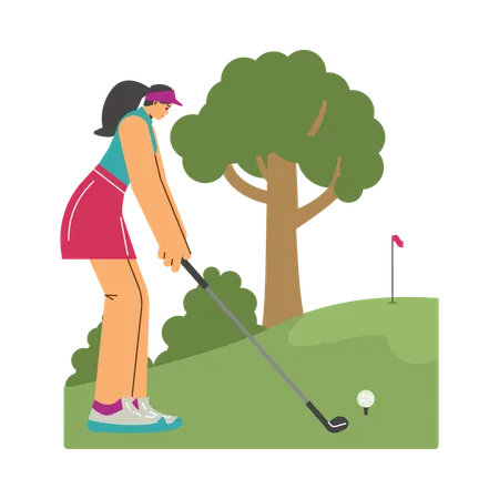 Golfspielerin spielt auf Freiluftplatz  Illustration