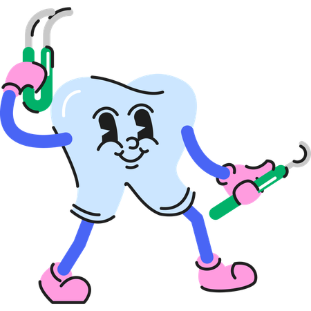 Caractère dentaire avec des outils dentaires  Illustration