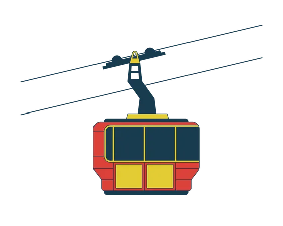 Gondola Ski Lift Riding 2 D Linear Cartoon Object Cabin Cableway Isolated Line Vector Element White Background Aerial Skilift Ski Resort Transportation Ropeway Color Flat Spot Illustration Illustration