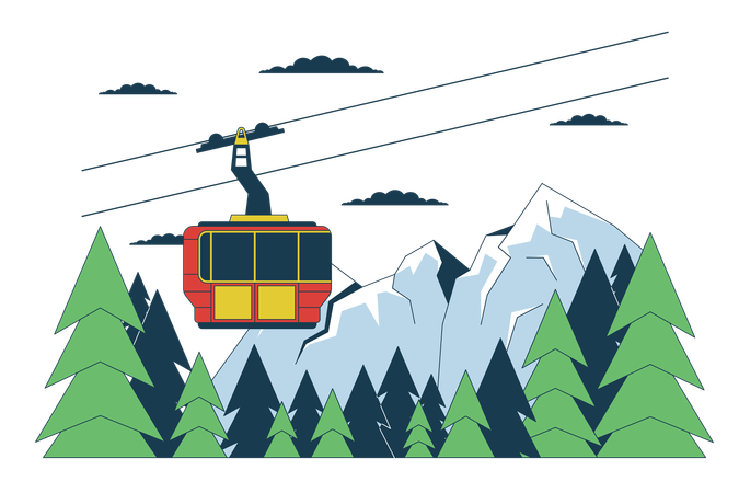 Gondola skilift mountain forest  Illustration