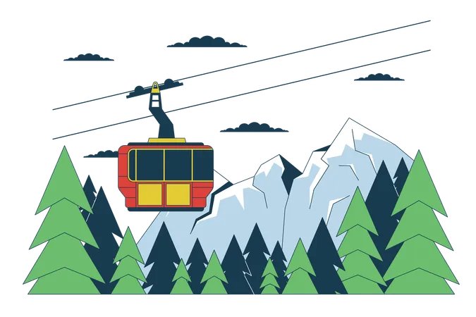 Gondola skilift mountain forest  Illustration