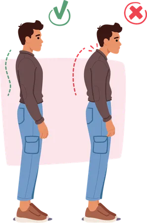 Male Character With Wrong Posture Slouched With Rounded Shoulders Proper Posture Upright Shoulders Back And Aligned Spine Enhances Health And Overall Wellbeing Cartoon People Vector Illustration Illustration