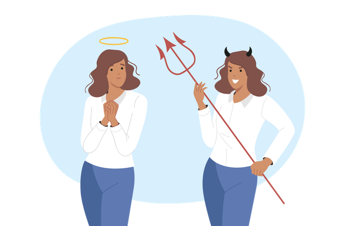 Good and evil female soul together  Illustration