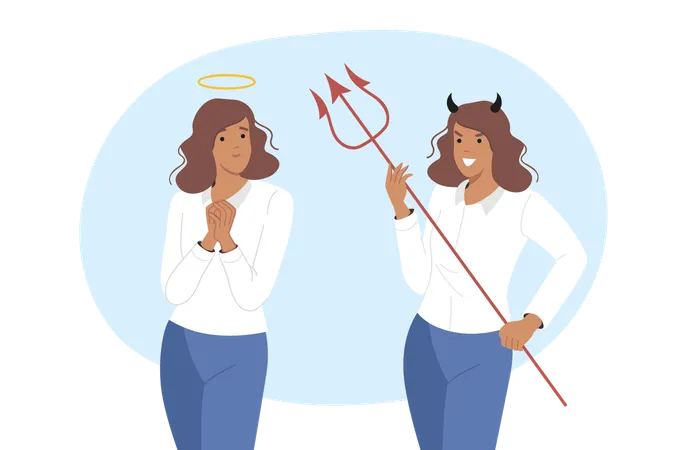 Good and evil female soul together  Illustration