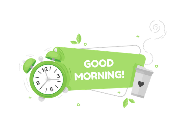 Good morning banner with clock and coffee cup  Illustration