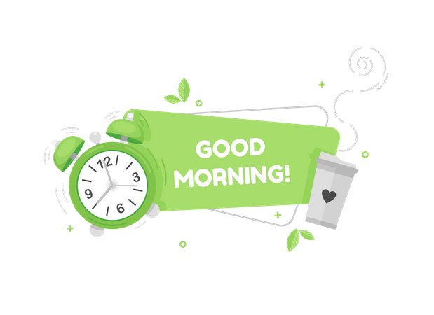 Good morning banner with clock and coffee cup  Illustration