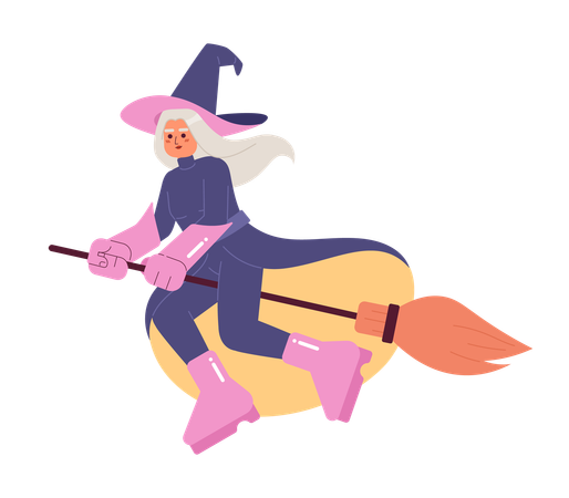 Good witch flying on broomstick  Illustration