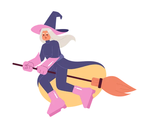 Good witch flying on broomstick  Illustration