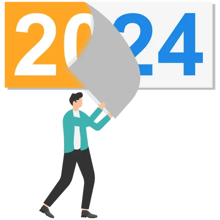 Goodbye 2023 A Businessman Tears Off A Calendar Sheet Of The Outgoing Year Parting With The Coming Year Illustration