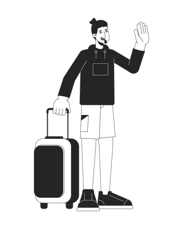 Goodbye waving man holding suitcase  イラスト