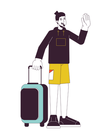 Goodbye waving man holding suitcase  Illustration