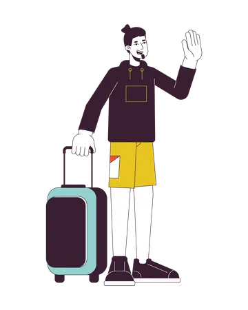 Goodbye waving man holding suitcase  Illustration