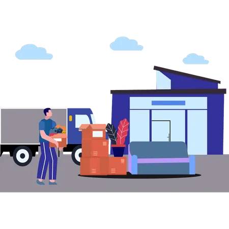 Goods In Front Of New House  Illustration