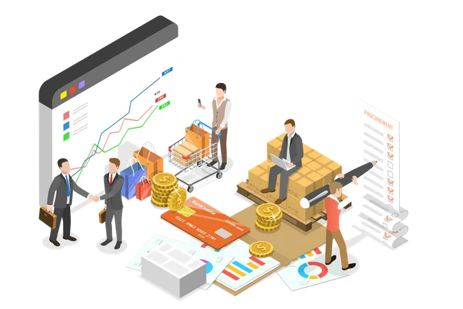 3 D Isometric Flat Vector Conceptual Illustration Of Procurement Process Of Purchasing Goods Or Services Illustration