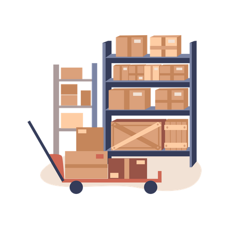 Goods trolley at warehouse  Illustration