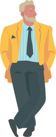 Empresario gordo vistiendo abrigo naranja  Ilustración