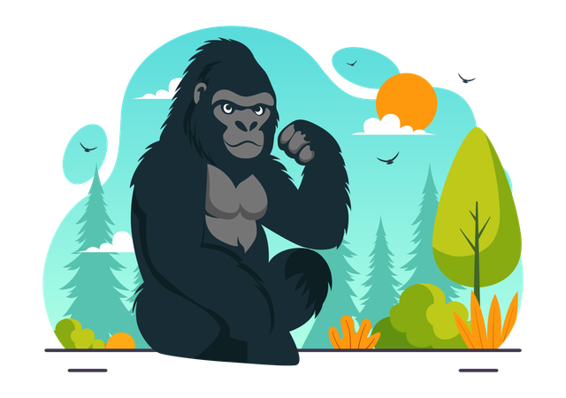 Gorilla sitzt im Dschungel  Illustration