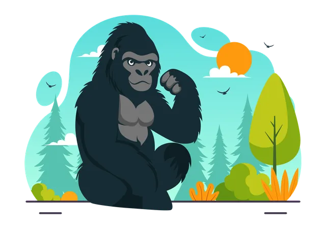 Gorilla sitzt im Dschungel  Illustration