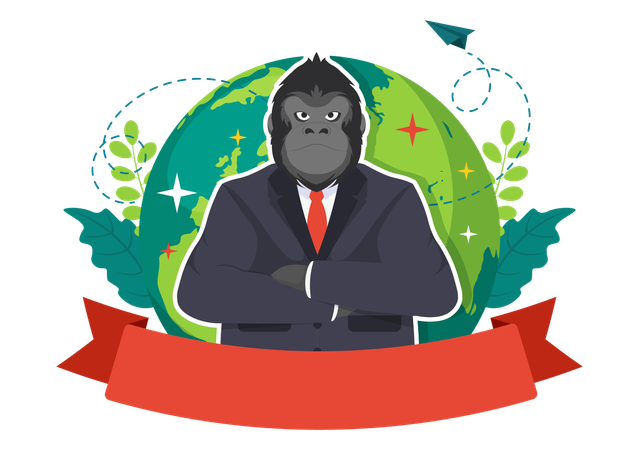 Gorilla Standing confidently in suit  Illustration