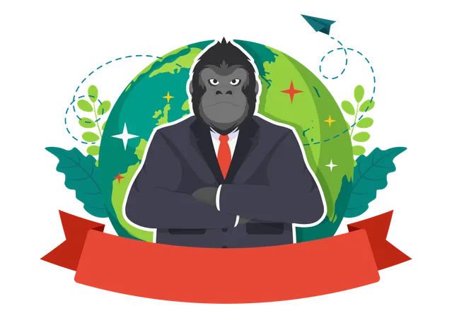 Gorilla Standing confidently in suit  Illustration