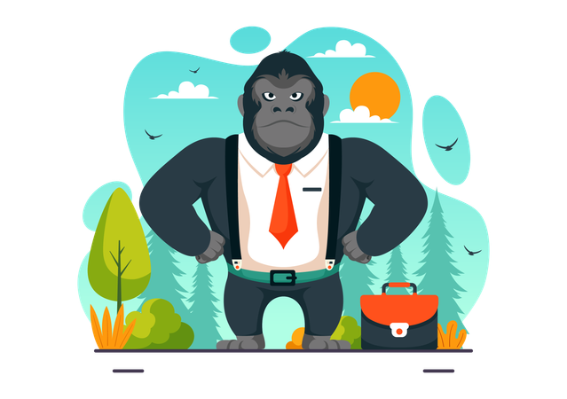 Gorilla with businessman suitcase  Illustration