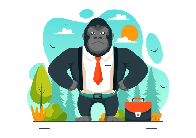 Gorilla with businessman suitcase  Illustration